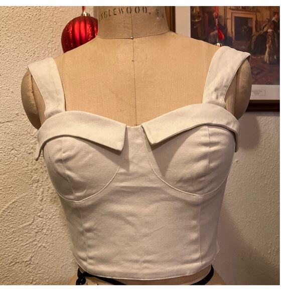 Sandy & Sid Smocked Corset Sexy Crop Tank Top Crèam NWT Size S - Picture 1 of 8